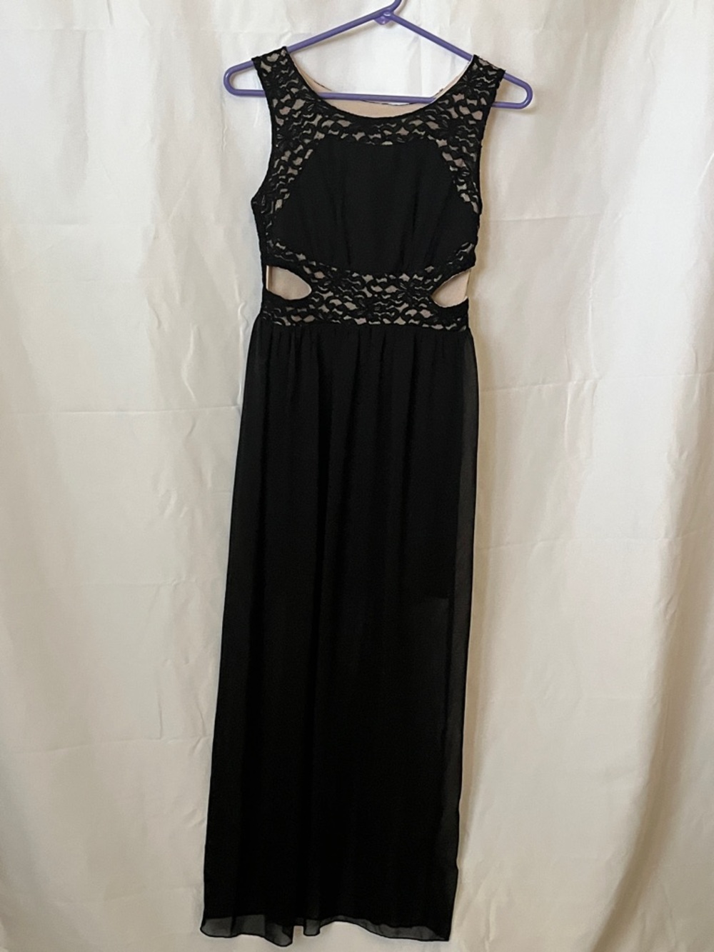 Sweet Storm Black Lace Cutout Maxi Dress size small cocktail dress